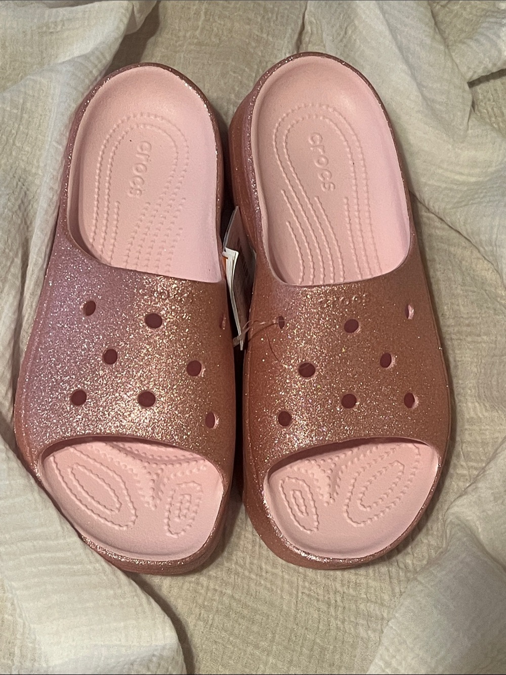 CROCS Women Glitter Slide Sandals - Rose Pink